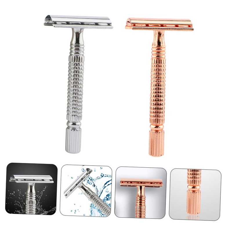 VICASKY 2pcs Manual Double-edged Safety Razor for Men Traditional Metal