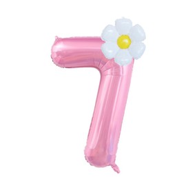 40-Inch Pink Number 7 Balloons With Daisy Balloons, 7th Birthday Decorations, Daisy Party Decorations Birthday Supplies Girls. (Pink 7)