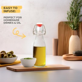 Praknu Swing Top Glass Bottles 8oz - 6 Pack Flip Top Glass Bottles - Airtight Lid - Including 12 Labels & Pen - Dishwasher Safe