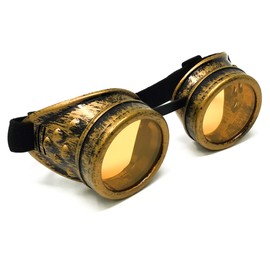 Steampunk Victorian Goggles Rave Glasses in Vintage Gold, Costume Accessory,UV Glow neon Orange Lenses