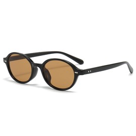 LJCZKA Retro Oval Sunglasses for Women Men Trendy Oval Sunglasses Round 90s Vintage Shades UV400 Protection