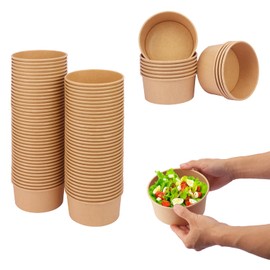 IHDYPPEW 90 Pack Kraft Paper Bowls, 25 Oz Disposable Soup/Salad Serving Bowls, Large Paper Bowls, Anti-Spill and Anti-Oil Soup Bowls, Disposable Food Containers for Hot/Cold Food, 90 Pack