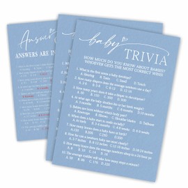 Classic Baby Trivia Shower Game Kit - Minimalism Blue - 30 Fill In Game Cards & 1 Answer Card For Baby Shower, Gender Reveal Party Favor, Decorations & Supplies - B07
