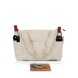 LEGACY Temecula Wine Bag, Wine and Cheese Picnic Tote Bag, Wine Picnic Cooler Bag with Cheese Board, (Natural White Canvas)