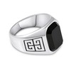 Men's Stainless Steel Ring with Black Agate Stone,Textured Band Design