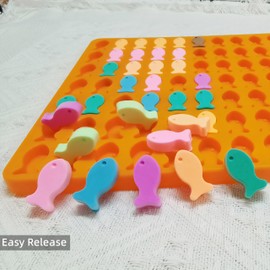 sofliym Mini Fish Silicone Molds for Candy Gummy Chocolate, Goldfish Silicone Mold, Dog Treat Molds with Scraper (fish)