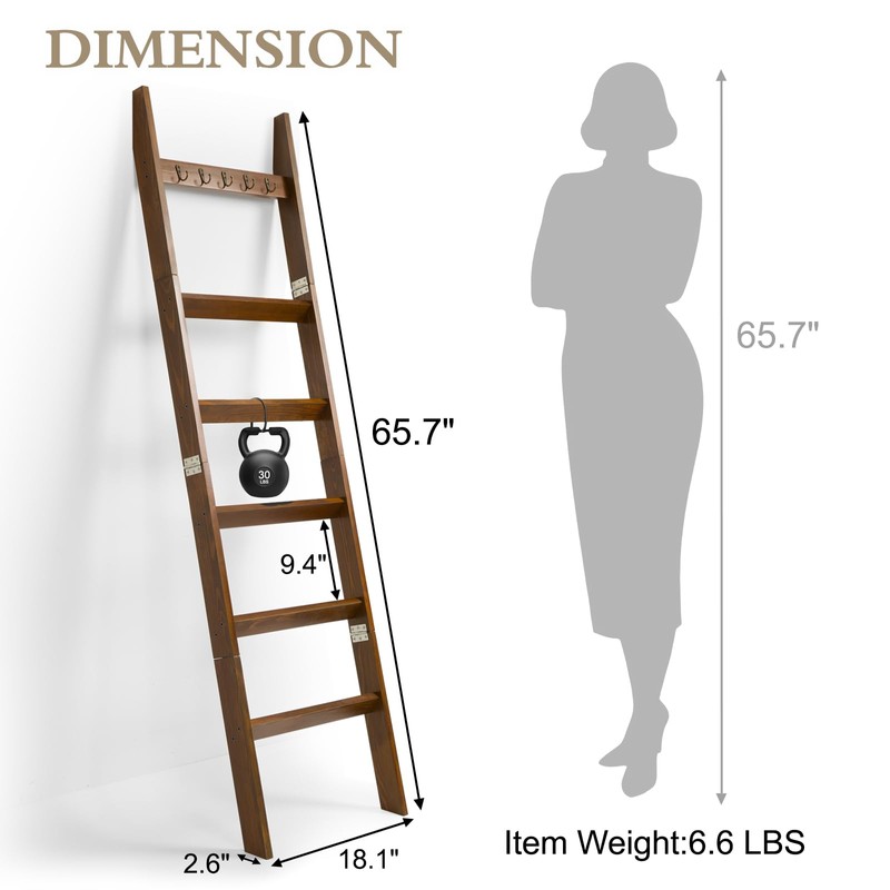 TEAKMAMA 6-Tier Blanket Ladder for Living Room and Bedroom,5.4 Ft