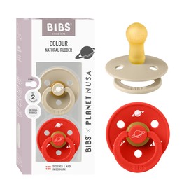 BIBS Colour Planet Nusa Schnuller 2er-Pack, BPA-frei, Kirschform Nippel. Naturkautschuk/Latex, Hergestellt in Dänemark, Größe 2 (6-18 Monate), Vanilla Mix