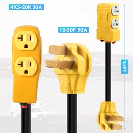 NEMA 10-50P to 4X NEMA 5-15R 5-20R T-Blade Household w/Circuit Breaker, 220/250V Electrical Stove/Range/Oven to Gas Range 110/125V Power Convert Adapter 10-50P to Four 5-15/5-20R