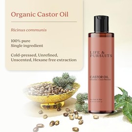 Life & Pursuits Aceite De Ricino Orgánico 200 Ml (Paquete De 2), Aceite De Ricino 100% Puro, Prensado En Frío Y Sin Hexano Para La Piel, El Cuero Cabelludo Y El Cabello