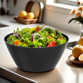 VnkloMes 10 inch Bowls for Salad, Large Black Serving Bowl 118 oz, Bamboo Fiber Bowls Set of 3, Microwave and Dishwasher Safe, Great for Salad, Fruits, Vegetables and Pasta, BPA Free
