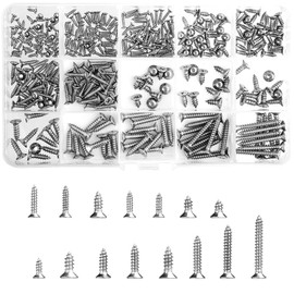 350Pcs Cross Head Countersunk Self Tapping Screws Sliver 304 Stainless Steel Assorted Sizes Metal Screws Assortment with 1Pc Wrench M2 M3 M4