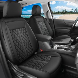 Huidasource Chevy Equinox Seat Covers Full Set, Full Coverage Faux Leather Car Seat Cushion Cover Accessories Fit for Equinox Premier LS LT RS L 2018 2019 2020 2021 2022 2023 2024(Full Set/Black)