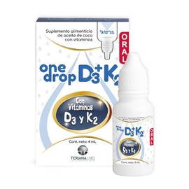 Vitamina ONEDROP D3  K2  Frasco de 4 ML (120 Gotas)  Rinde 3 meses  Para Nios y Adultos  400 UI por Gota  Suplemento diario  Sin Azcar  Sin Sabor     