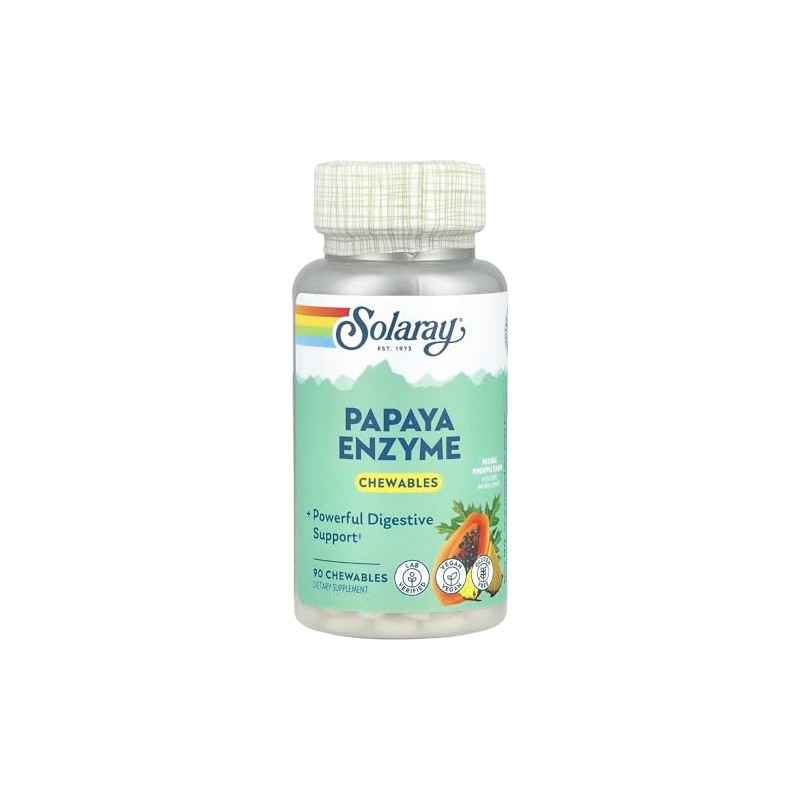 SOLARAY Papaya Enzyme Chewables a Supports Healthy Digestion a Pineapple