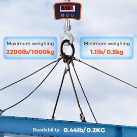 Bonvoisin Crane Scale 2200lbs/1000kg, Digital Hanging Scale Readability 0.44 lbs/0.2kg, Rechargeable Hook Scale for Farm, Big Game Scale Hoist Scale with 3 Weight Units