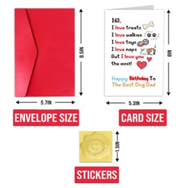 TQDaiker Happy Dog Dad Birthday Card, I Love You Most Cute Pet,Great Puppy Dog Fido Greeting cards, Envelope Included.