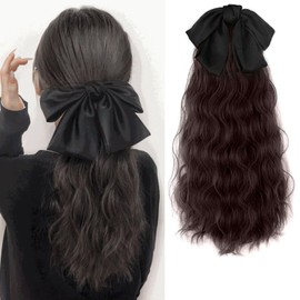 Wig Ponytail with Large Butterfly Bow Clip - Natural Voluminous Curly Hair Ponytail Hairpiece