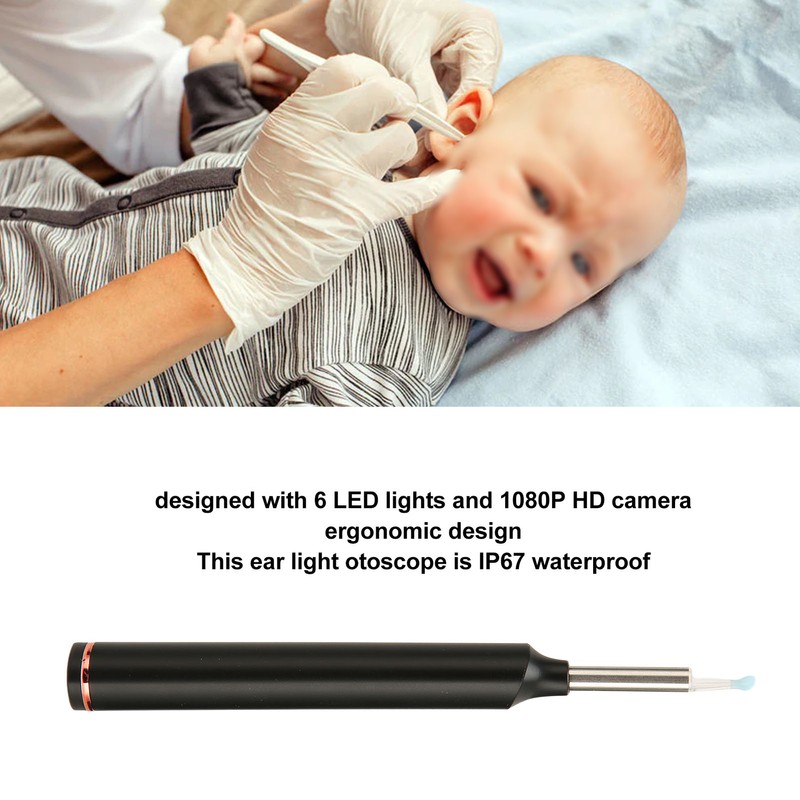 Wireless Otoscope LED Light Ergonomic IP67 Waterproof USB Charge Earwax