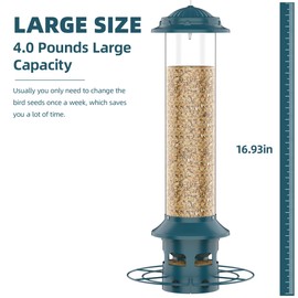 Bird Feeder,Metal Squirrel Proof Bird Feeders for Outdoors Hanging 4.0 LB Capacity,Easily Beat Squirrels,Attracting Finch,Cardinal,Chickadee