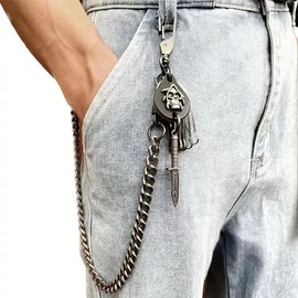 Cadena Para Pantalon con Mosqueton, Cráneo Punk Hip Hop Cadena Llaveros para Cinturón de Bolsillo para Vaqueros Unisex, Accesorios Góticos para Mujer y Hombre