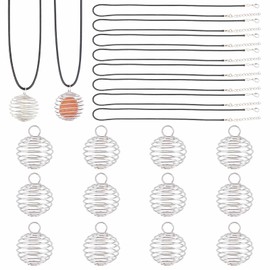 SUNNYCLUE 50Pcs Spiral Cage Pendants Necklace Making Kit Including 40Pcs Wire Cage Stone Holder 10Pcs Cotton Cord Necklace for Beginners DIY Necklace Jewellery Making Crafting