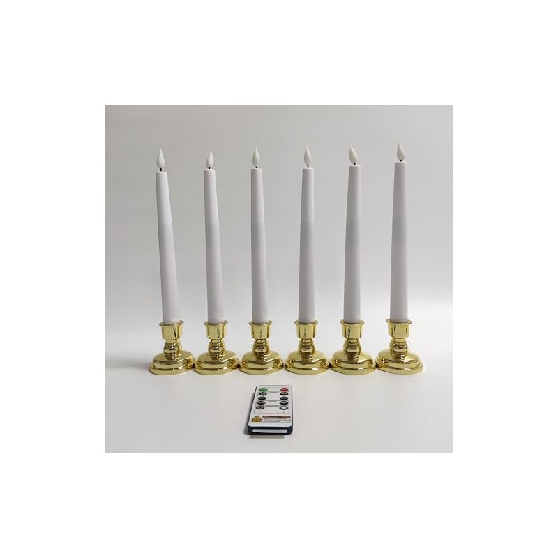 Meigic 6 Pcs Window Candles with Gold Holders, Flameless Taper