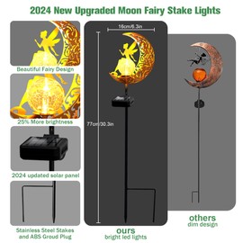 YJFWAL Garden Solar Lights Pathway Stake Lights Moon Fairy Glass Globe with Angel Decor, Outdoor Decorative Lights Waterproof for Walkway, Yard, Lawn, Patio or Courtyard (Warm White)