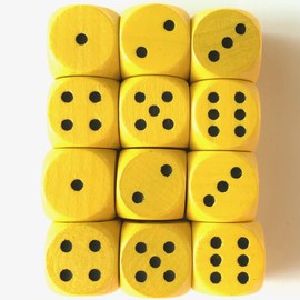 Spieltz Colourful Wooden Dice for Board Games, 16 mm, Made in Germany (12 Dice, Yellow with Black Eyes)