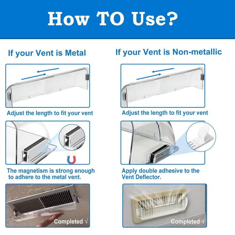 Binazon Heating & Air Vent Deflector for Vents, Sidewall, Ceiling,