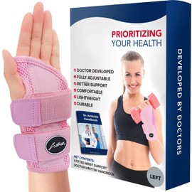 Doctors Designed Wrist Splint, Perfect Fit Bandage Wrist Tendonitis / Carpal Tunnel Syndrome Splint / Adjustable Wrist Support [Single Piece, Pink, Left]