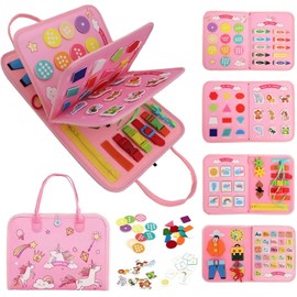 Kukelen Busy Board, Montessori Toys for Toddlers, Toddler Sensory Toys Preschool Educational Busy Book Travel Toys for Toddlers 3 4 5 Year Old Girls Boys Plane Car Activities Baby Quiet Book (Pink)