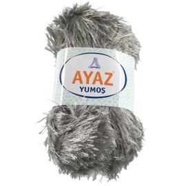 KHASO Eyelash Faux Fur Furry Soft Fluffy Knitting Yarn 100g Ball (1130 Silver)