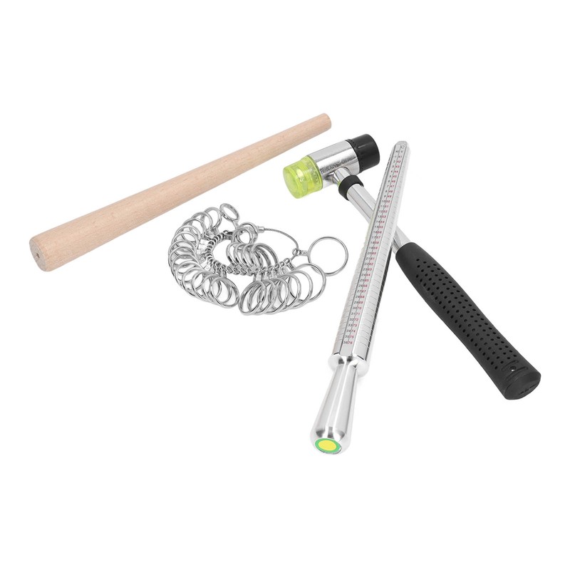 Ring Sizer Set Aluminum Finger Sizing Gauge Polishing Wood Mandrel