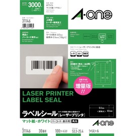 エーワン レーザープリンタラベル 紙ラベル A4判 30面四辺余白付 100シート(3000枚) 31146