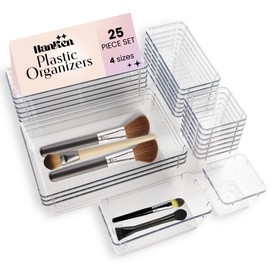 HanKen 25 pc drawer organizer set, 4 sizes. Versatile Home Essentials as Bathroom Storage, Kitchen Organizers, Storage Drawers - Includes Non-Slip Silicone Pads for Secure Organization and Storage