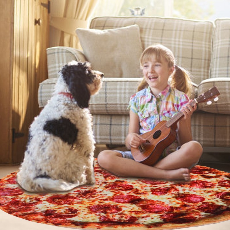 Kid Toddlers Pizza Pattern Rug Baby Washable Fluffy Playmat Round