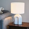 Creative Co-Op Carved Arch Stoneware Table Lamp with Linen Drum