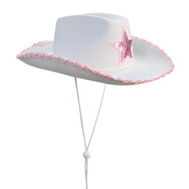 MEMOVAN White Cowgirl Hat for Women Girls with Pull-on Closure Western Cowboy Cowgirls Hats Felt Cowboy Hat Retro Wide Brim Western Hat or Disco Cowgirl