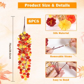 Dlerom 6 Pcs Artificial Fall Hanging Flowers for Outdoors, UV Resistant Fake Hanging Plants Faux Silk Morning Glory for Autumn Home Outside Gardens Porch Yard Wall Decoration