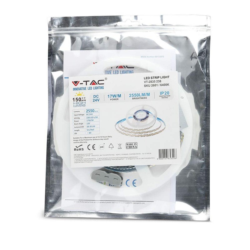 V-TAC Striscia LED SMD2835 17W/m Bobina 5m 238 LED/m 150LM/W