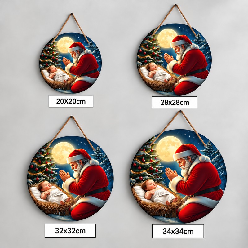  Christmas Santa Claus and Baby Jesus 2D Wooden Hanging