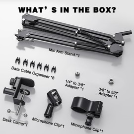 BAISHUN Microphone Boom Arm Mic Stand Holder for Yeti QuadCast SM7B M58 Q2U K669B and Other Microphones, Overhead Desk Mic Stand Clip with Cable Management Includes 1/4" 3/8" 5/8" Adapter