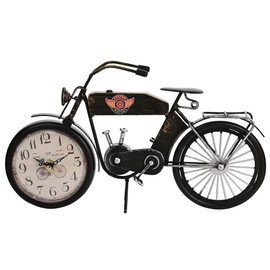 Widdop Hometime Black Metal Motorcycle Mantel Clock - Vintage Clockface - Quartz Movement - Moterbike Clock Gift For Him Dad Father's Day Birthday