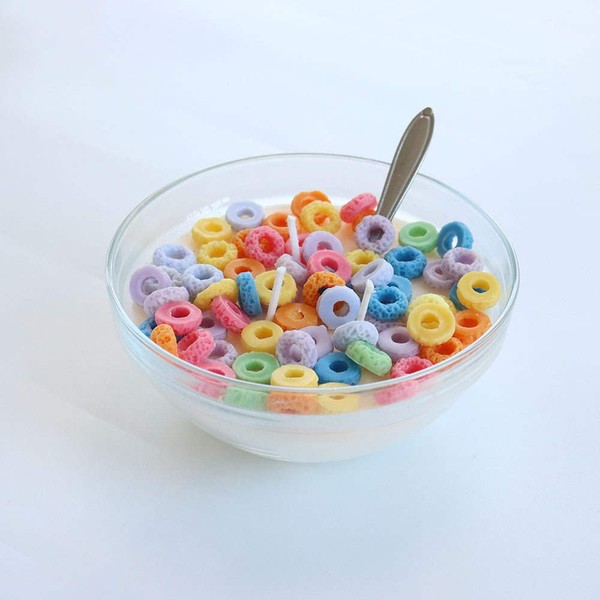 EXIGENT Cereal Bowl Candle Home Decor Metal Spoon Scented (Fruit Loops)
