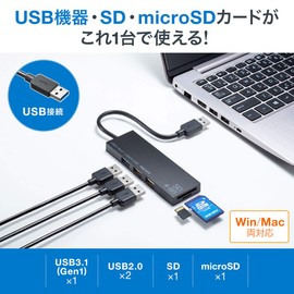 Sanwa Supply USB 3.1 + 2.0 Combo Hub with Card Reader USB-3HC316BKN