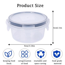 Shunshi 6 Pack Round Food Containers with Lids Airtight,Reusable Plastic Snack Pots with Clip Lock,Leak-proof Stackable Small Storage Container Set for Fruit, Yoghurt, Snack(300ml)