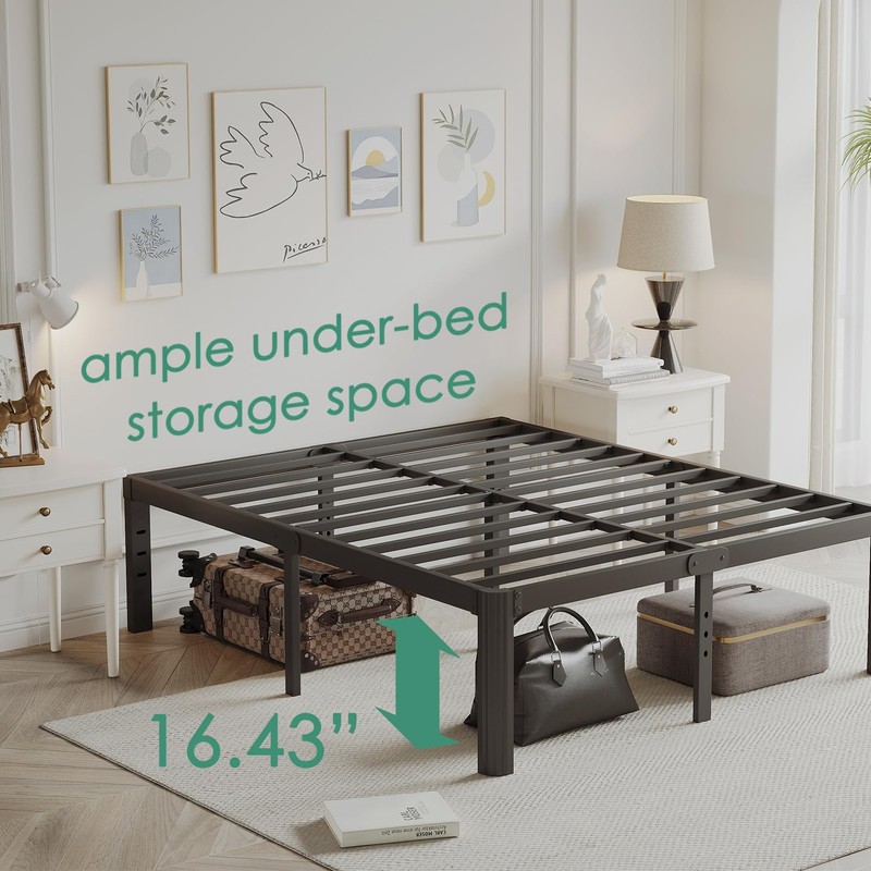 LAKKURI 18 Inch High Platform Metal Queen Size Bed Frame,
