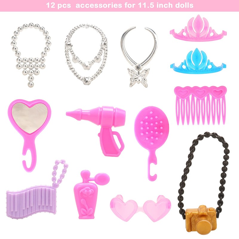 BARWA 43 PCS Doll Accessories Travel Toiletries Clip Bag Crown