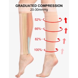 Kuzimua 2 Pairs Calf Medical Compression Stockings Women & Men 20-30 mmHg, Class 2, Calf Support Graduated Support Stockings for Varicose Veins Edema Flight Sports, 2 x beige
